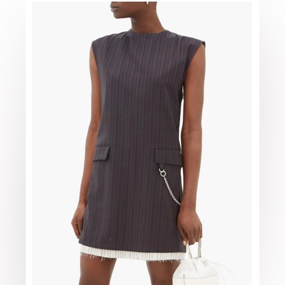 Acne Studios Runway Doniella chain and striped wool mini dress. Size 36